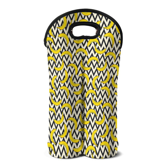Zigzag Banana Pattern Print Double Neoprene Wine Tote