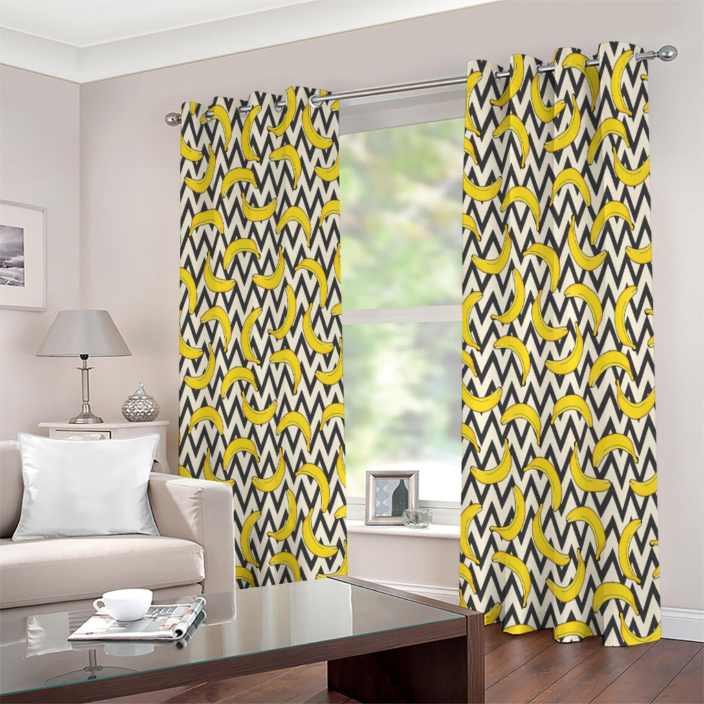 Zigzag Banana Pattern Print Extra Wide Grommet Curtains