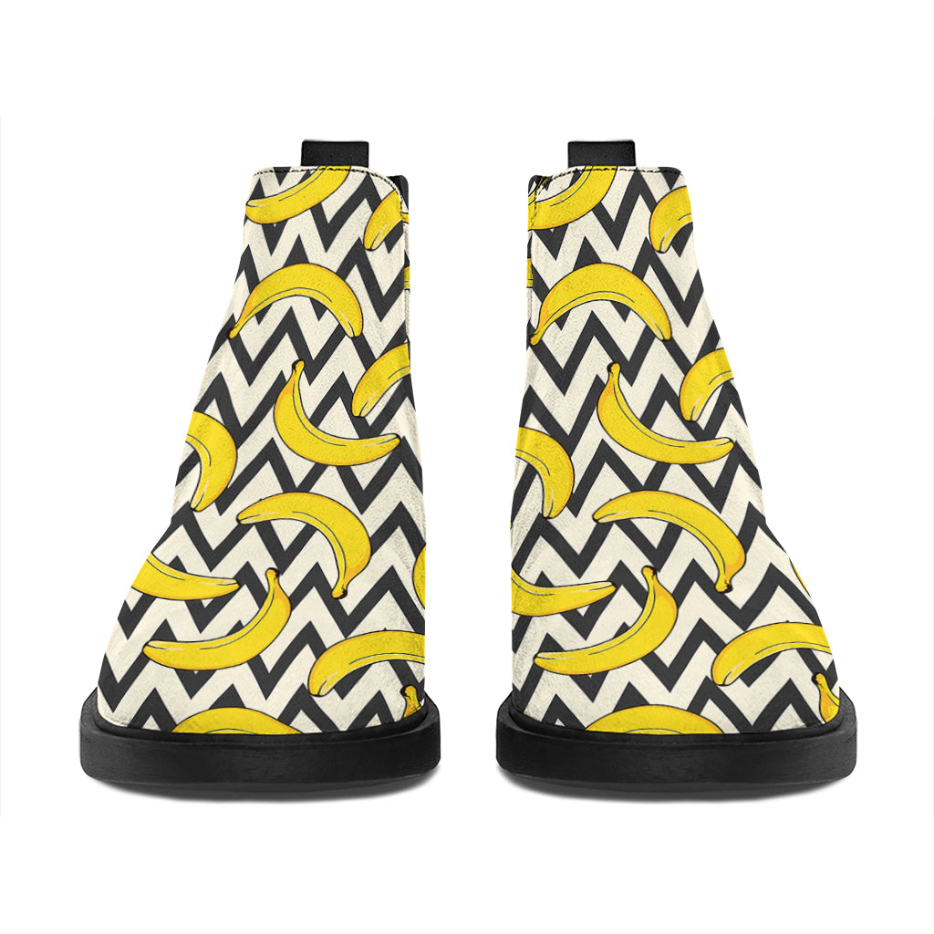 Zigzag Banana Pattern Print Flat Ankle Boots