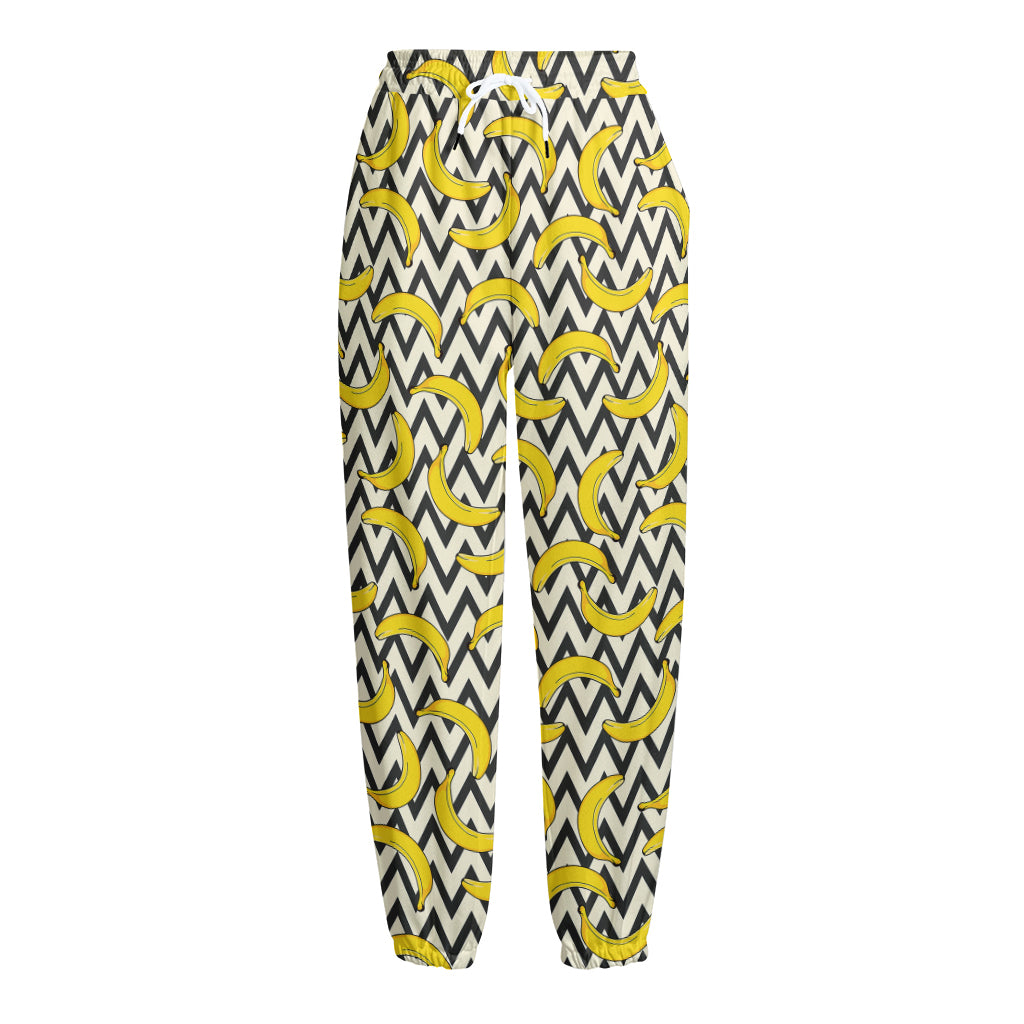 Zigzag Banana Pattern Print Fleece Lined Knit Pants
