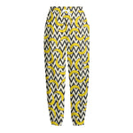 Zigzag Banana Pattern Print Fleece Lined Knit Pants