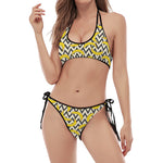 Zigzag Banana Pattern Print Halter Scoop Tie Side Bikini