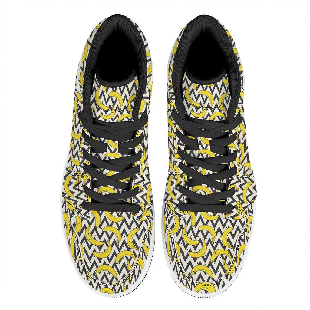 Zigzag Banana Pattern Print High Top Leather Sneakers