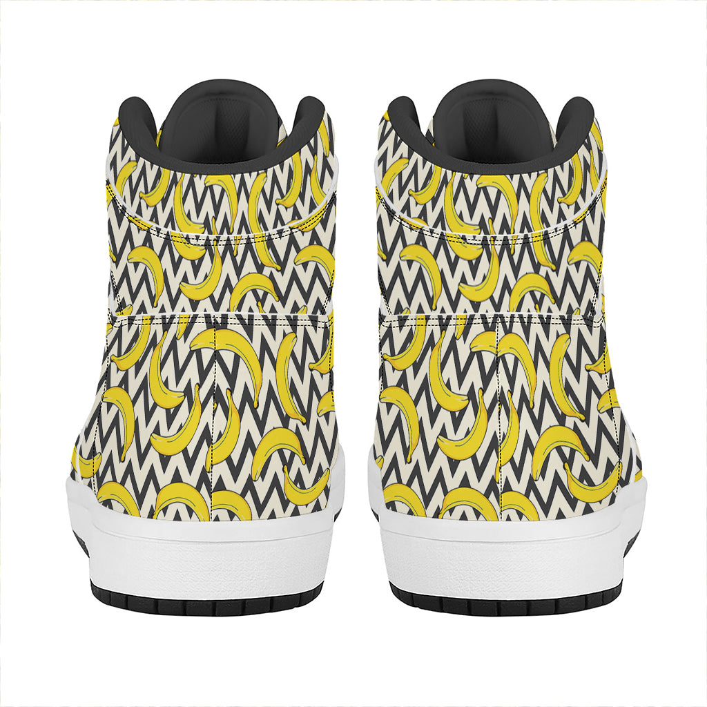 Zigzag Banana Pattern Print High Top Leather Sneakers