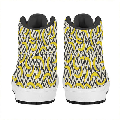 Zigzag Banana Pattern Print High Top Leather Sneakers