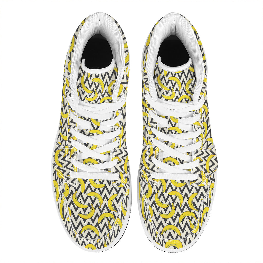Zigzag Banana Pattern Print High Top Leather Sneakers