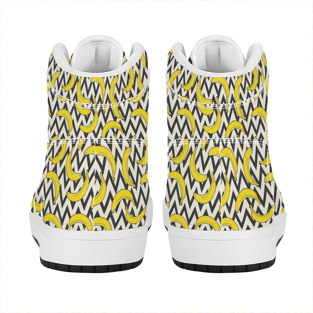 Zigzag Banana Pattern Print High Top Leather Sneakers