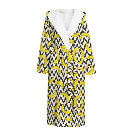 Zigzag Banana Pattern Print Hooded Bathrobe
