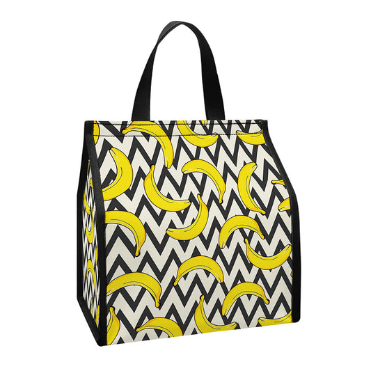 Zigzag Banana Pattern Print Insulated Lunch Tote