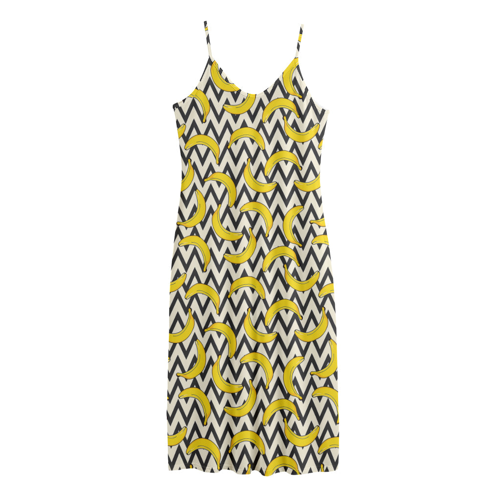 Zigzag Banana Pattern Print Jersey Midi Cami Dress