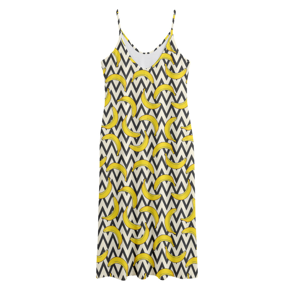 Zigzag Banana Pattern Print Jersey Midi Cami Dress