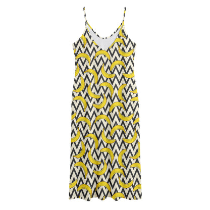 Zigzag Banana Pattern Print Jersey Midi Cami Dress