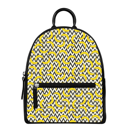Zigzag Banana Pattern Print Leather Backpack