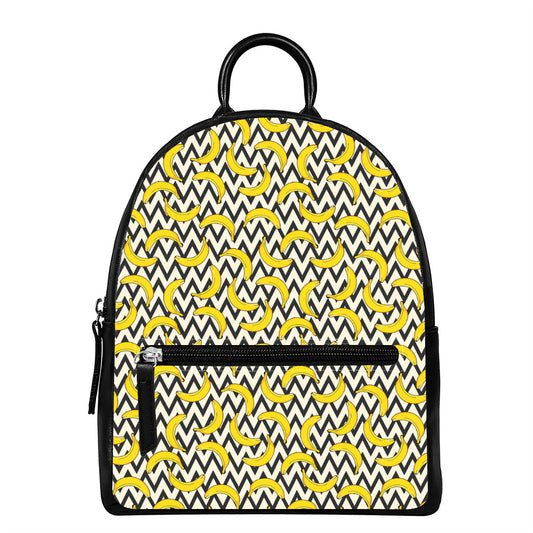 Zigzag Banana Pattern Print Leather Backpack