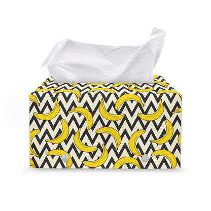Zigzag Banana Pattern Print Leather Tissue Box Cover