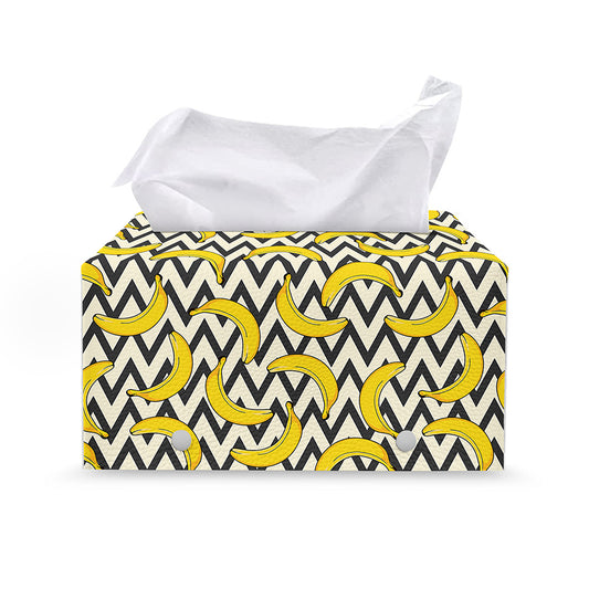 Zigzag Banana Pattern Print Leather Tissue Box Cover
