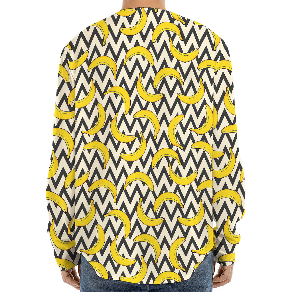 Zigzag Banana Pattern Print Long Sleeve Baseball Jersey