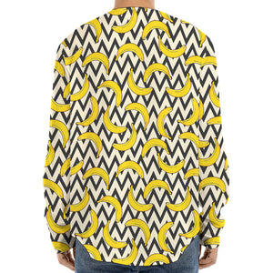 Zigzag Banana Pattern Print Long Sleeve Baseball Jersey