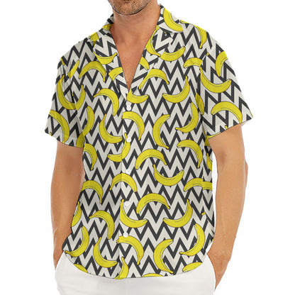 Zigzag Banana Pattern Print Men's Deep V-Neck Shirt