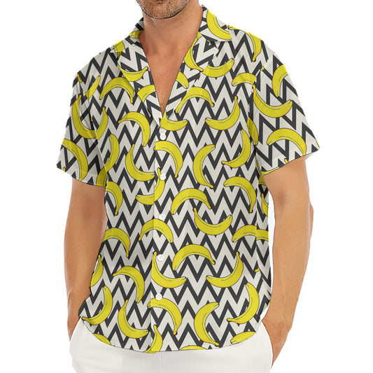 Zigzag Banana Pattern Print Men's Deep V-Neck Shirt