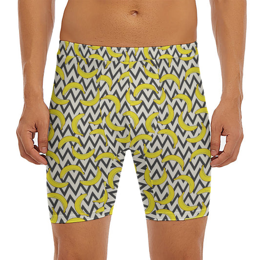 Zigzag Banana Pattern Print Men's Long Boxer Briefs