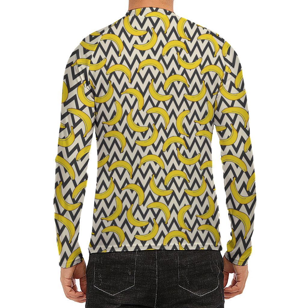 Zigzag Banana Pattern Print Men's Long Sleeve Rash Guard
