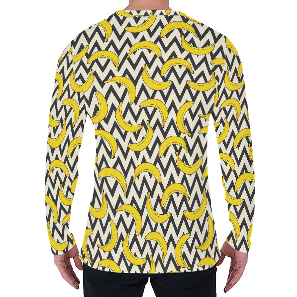 Zigzag Banana Pattern Print Men's Long Sleeve T-Shirt