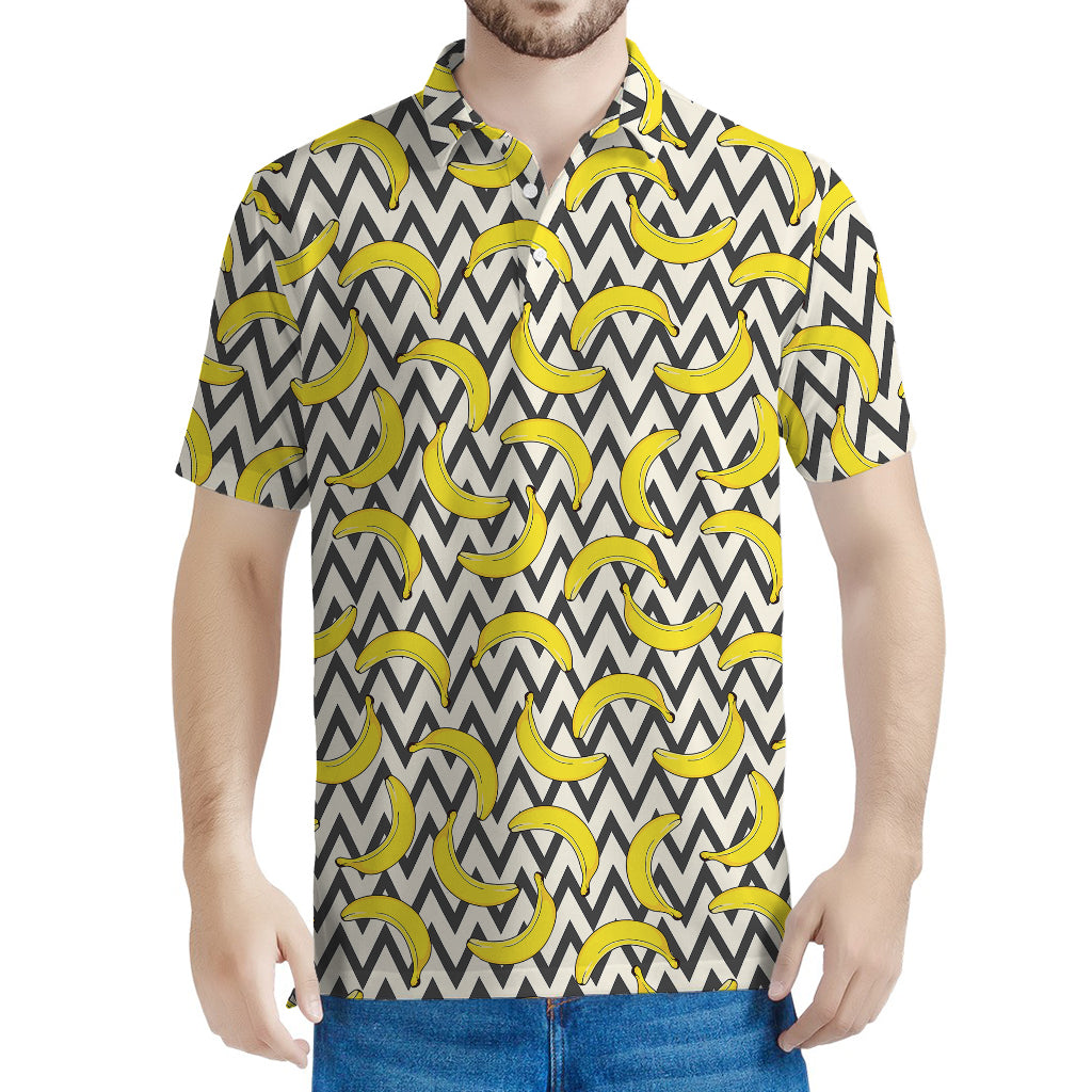 Zigzag Banana Pattern Print Men's Polo Shirt