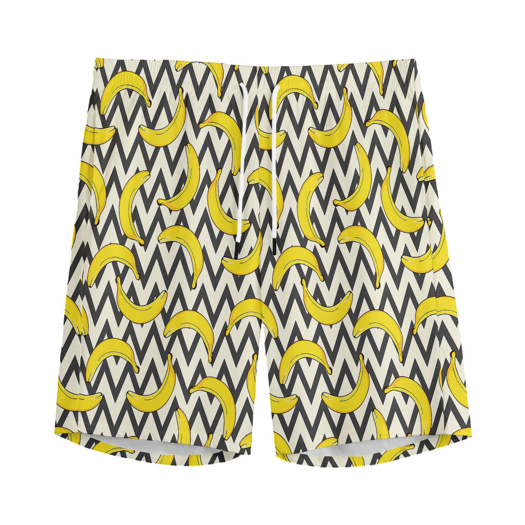 Zigzag Banana Pattern Print Men's Sports Shorts