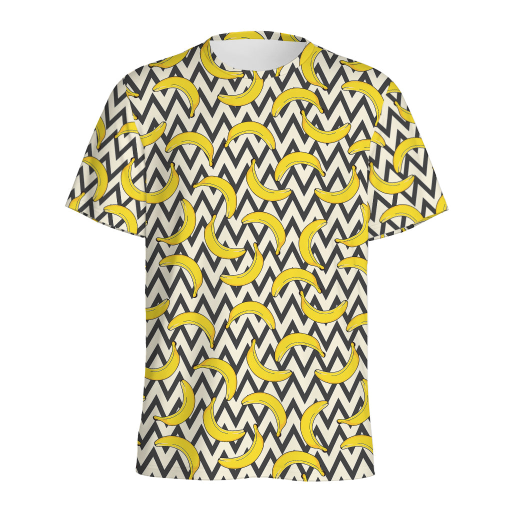 Zigzag Banana Pattern Print Men's Sports T-Shirt