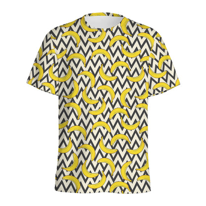 Zigzag Banana Pattern Print Men's Sports T-Shirt