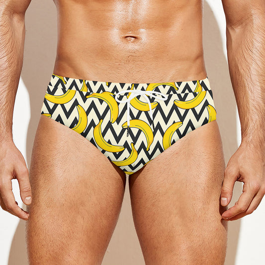 Zigzag Banana Pattern Print Men's Swim Briefs