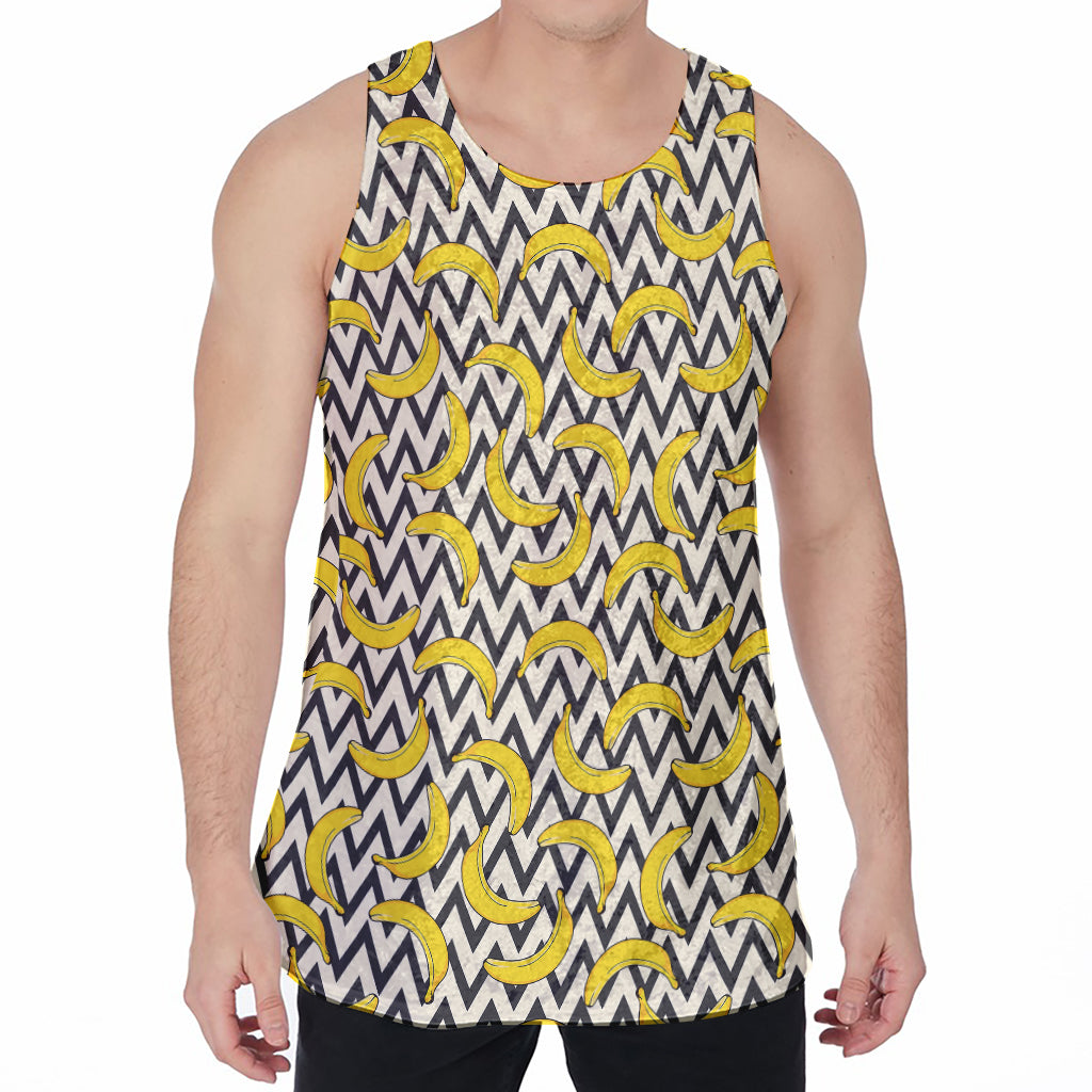 Zigzag Banana Pattern Print Men's Velvet Tank Top