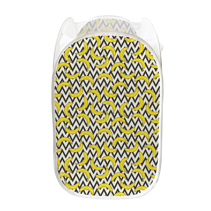 Zigzag Banana Pattern Print Mesh Laundry Hamper