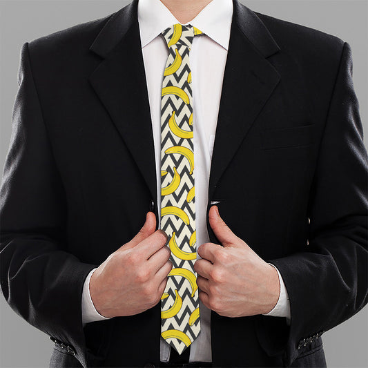 Zigzag Banana Pattern Print Necktie