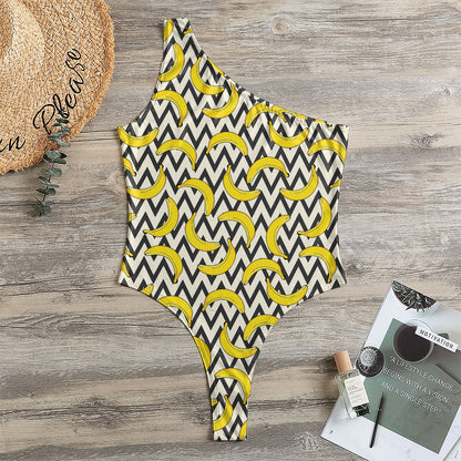 Zigzag Banana Pattern Print One Shoulder Bodysuit