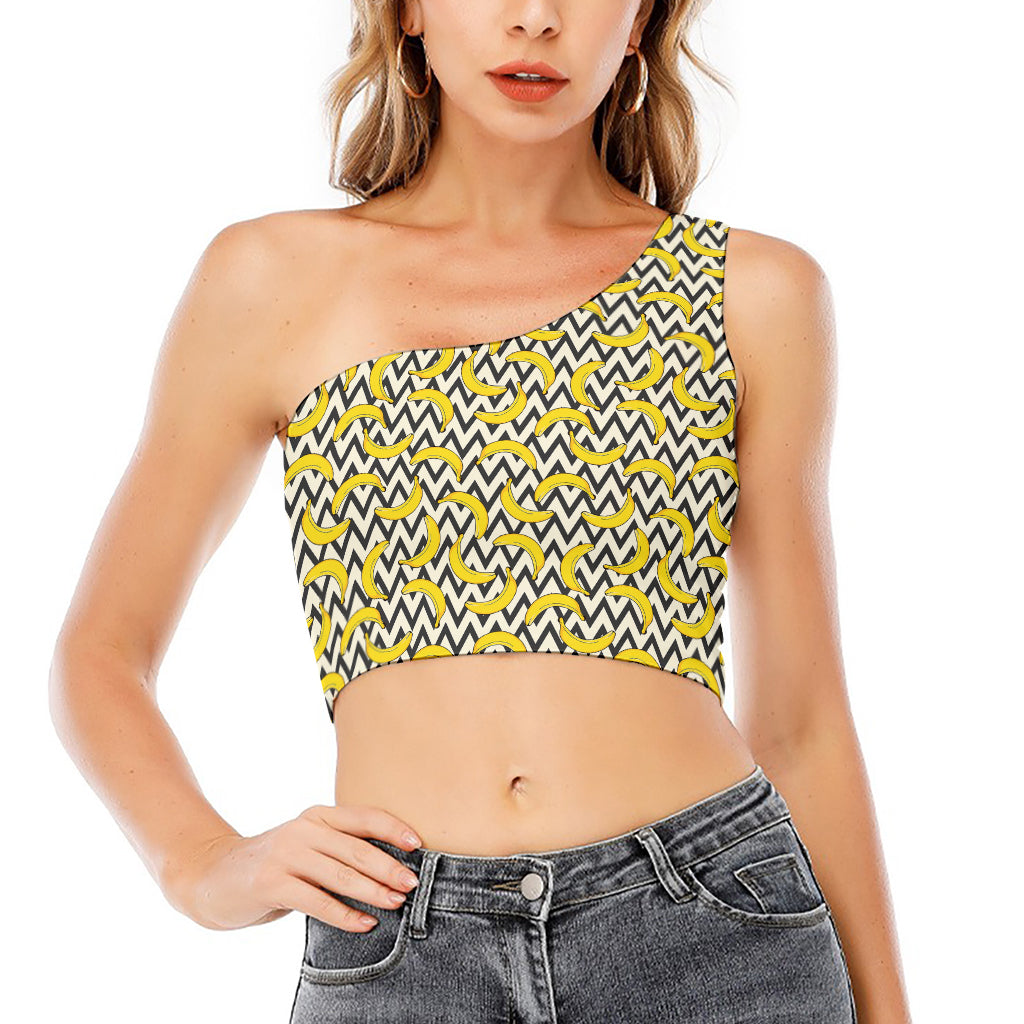 Zigzag Banana Pattern Print One Shoulder Crop Top