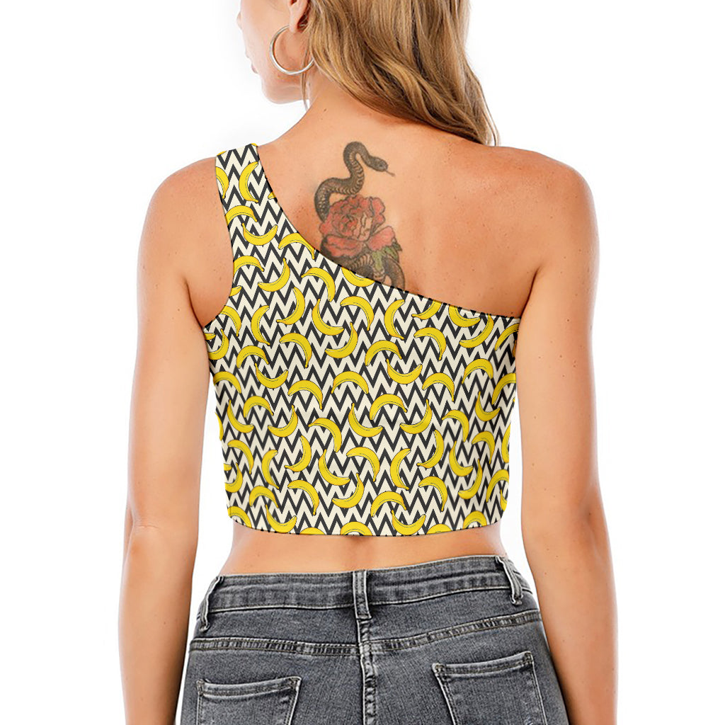 Zigzag Banana Pattern Print One Shoulder Crop Top