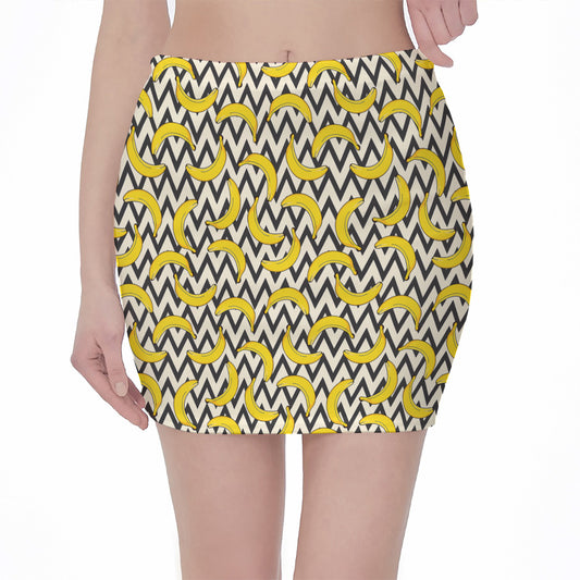 Zigzag Banana Pattern Print Pencil Mini Skirt