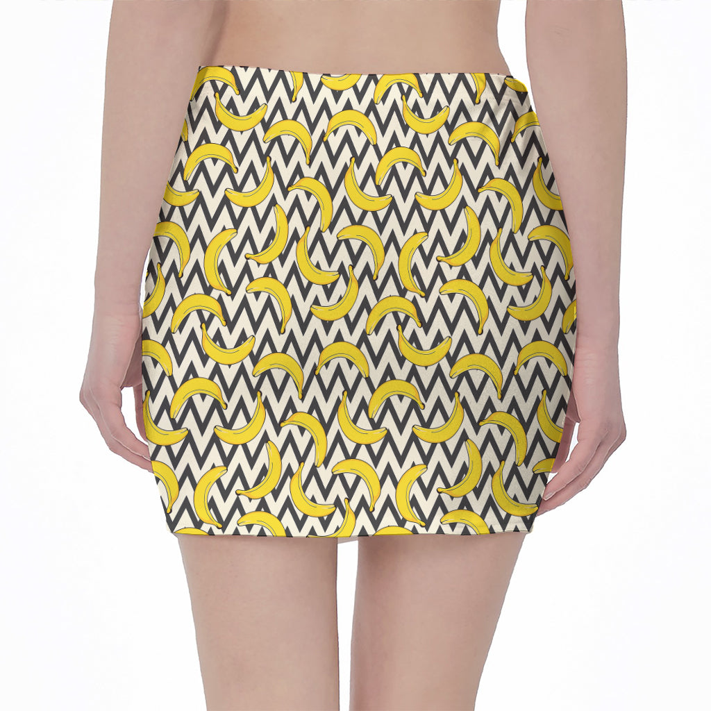 Zigzag Banana Pattern Print Pencil Mini Skirt