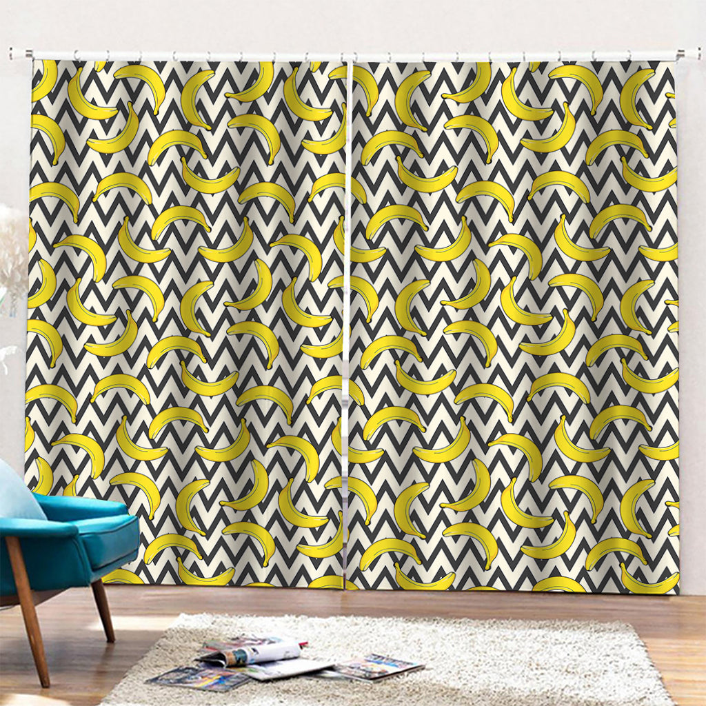 Zigzag Banana Pattern Print Pencil Pleat Curtains