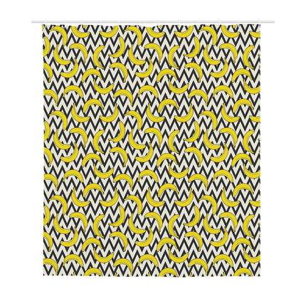Zigzag Banana Pattern Print Polyester Shower Curtain