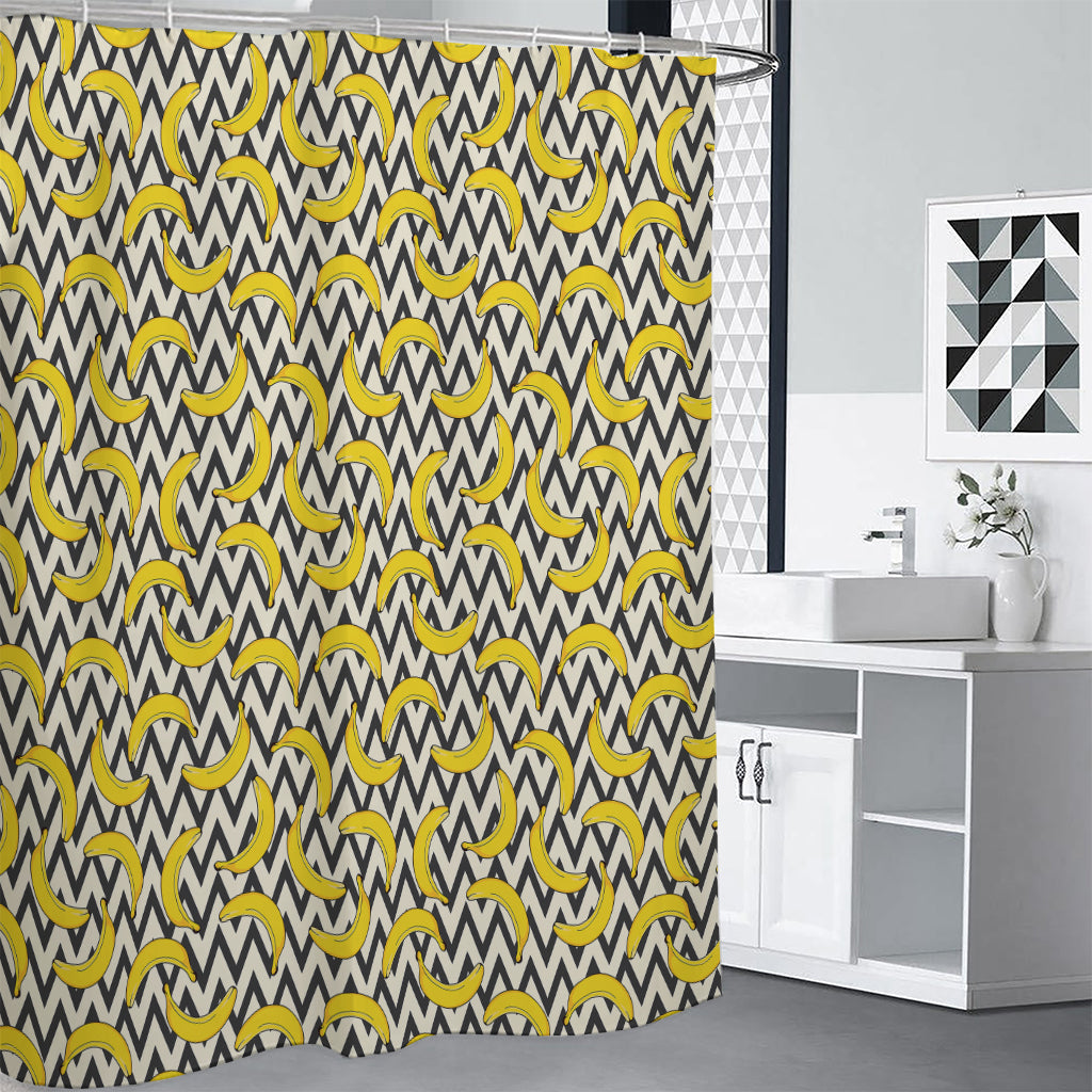 Zigzag Banana Pattern Print Premium Shower Curtain