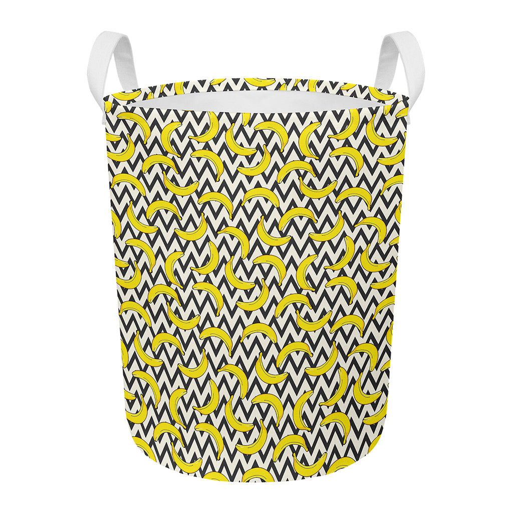 Zigzag Banana Pattern Print Round Laundry Basket