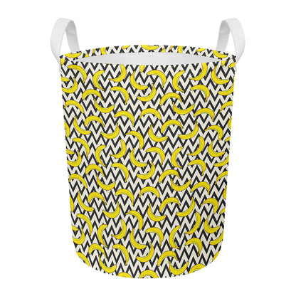 Zigzag Banana Pattern Print Round Laundry Basket