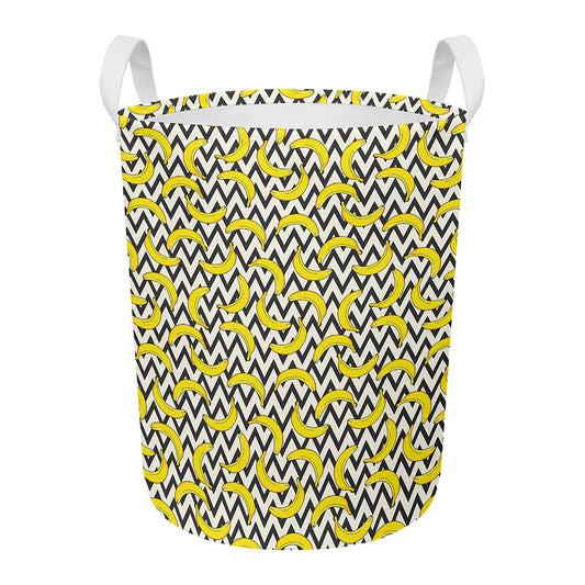 Zigzag Banana Pattern Print Round Laundry Basket