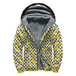 Zigzag Banana Pattern Print Sherpa Lined Zip Up Hoodie