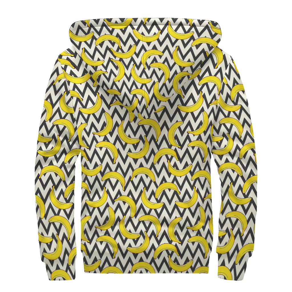 Zigzag Banana Pattern Print Sherpa Lined Zip Up Hoodie