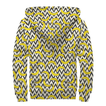 Zigzag Banana Pattern Print Sherpa Lined Zip Up Hoodie