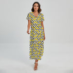 Zigzag Banana Pattern Print Short Sleeve Maxi Dress